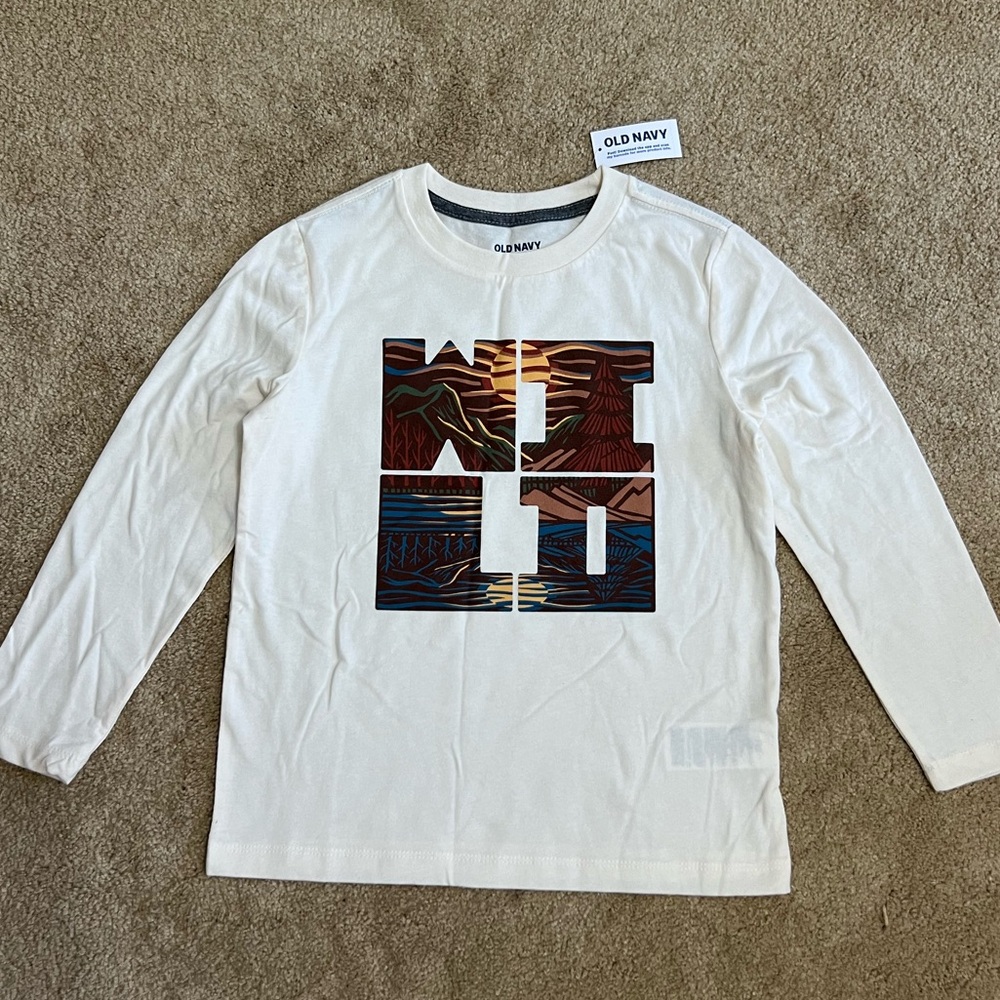 Old Navy Kids Cream Graphic Long Sleeve Shirt Unisex Boy Girl